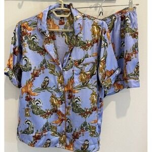 Their Nibs Womens 2pc Pajama Set Blue Woodland Short Sleeve Shorts Satin Size M